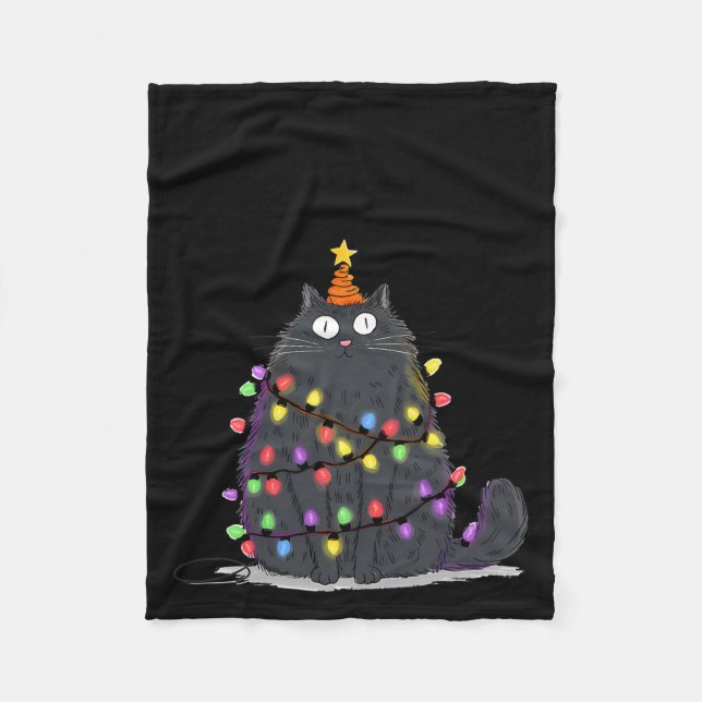 Merry Christmas Meowy Cats Tree Lovers Cute Catmas Fleece Blanket (Front)