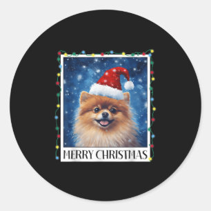 Merry Christmas Meranian Santa Hat Xmas Dog Lights Classic Round Sticker