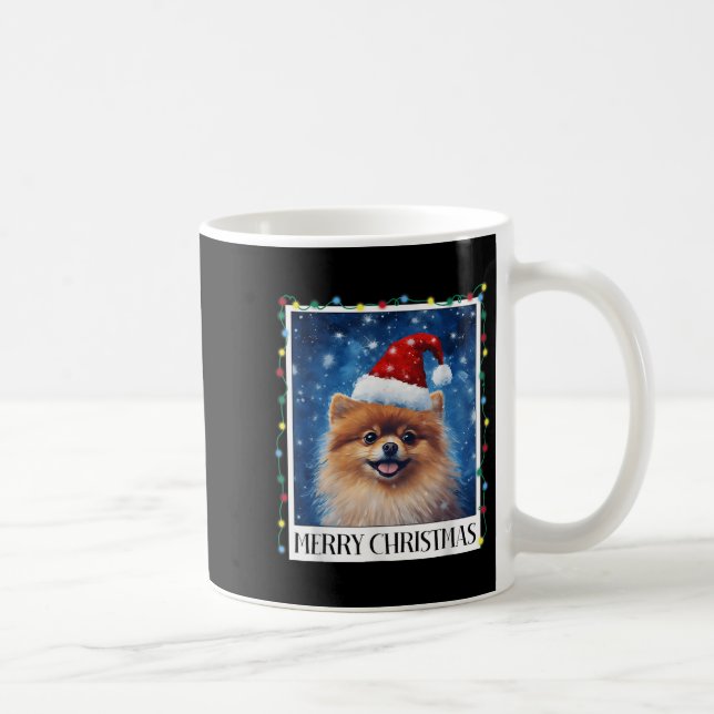 Merry Christmas Meranian Santa Hat Xmas Dog Lights Coffee Mug (Right)