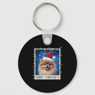 Merry Christmas Meranian Santa Hat Xmas Dog Lights Key Ring