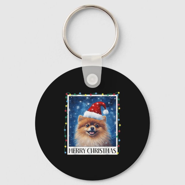 Merry Christmas Meranian Santa Hat Xmas Dog Lights Key Ring (Front)