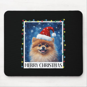 Merry Christmas Meranian Santa Hat Xmas Dog Lights Mouse Mat