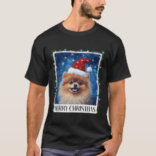 Merry Christmas Meranian Santa Hat Xmas Dog Lights T-Shirt