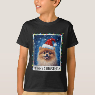 Merry Christmas Meranian Santa Hat Xmas Dog Lights T-Shirt