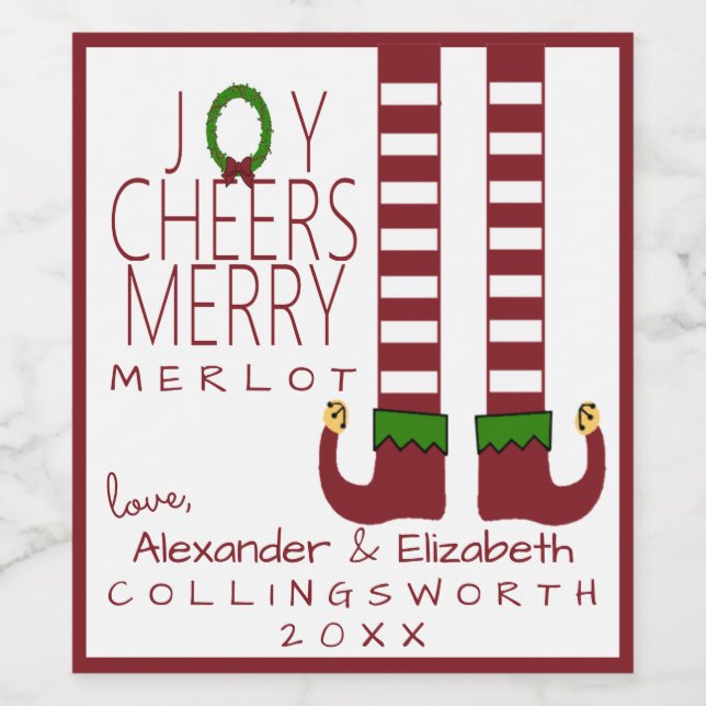 Merry Christmas Merlot Wine Label Personalise (Single Label)