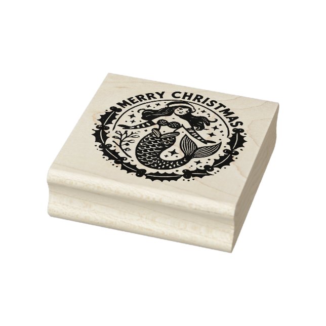 Merry Christmas Mermaid                            Rubber Stamp (Stamp)