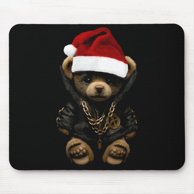 Merry Christmas Merry 2025 Teddy Fashion Rap Teddy Mouse Mat (Front)