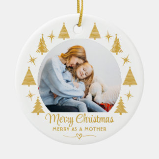 Merry Christmas Merry As A Mother White Gold Photo Ceramic Tree Decoration