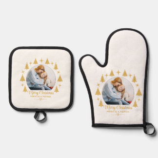 Merry Christmas Merry As A Mother White Gold Photo Oven Mitt & Pot Holder Set