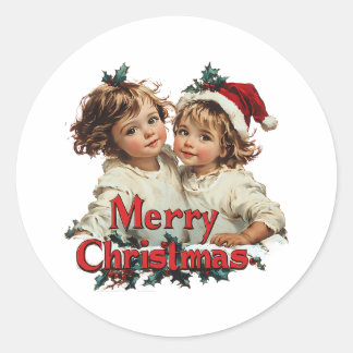 Merry Christmas - Merry Christmas with Cute Child Classic Round Sticker