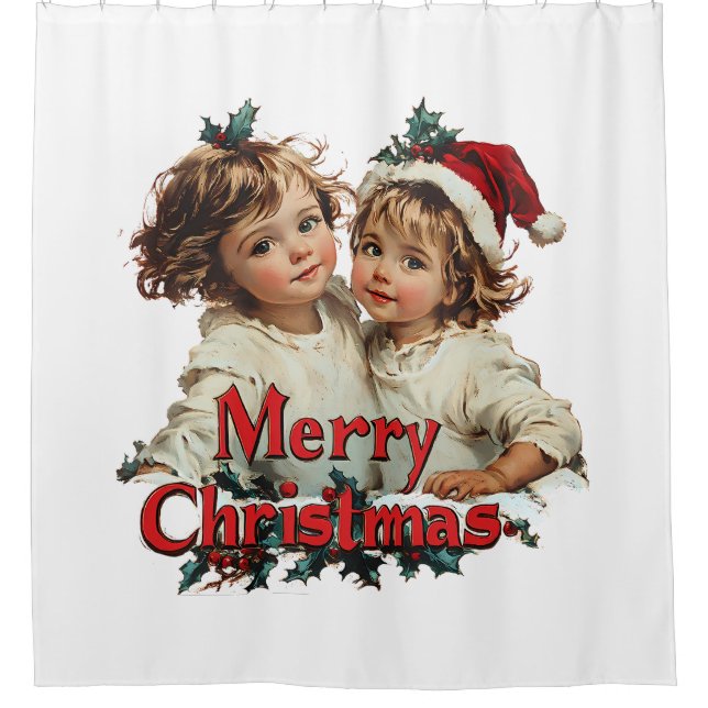 Merry Christmas - Merry Christmas with Cute Child Shower Curtain (Front)