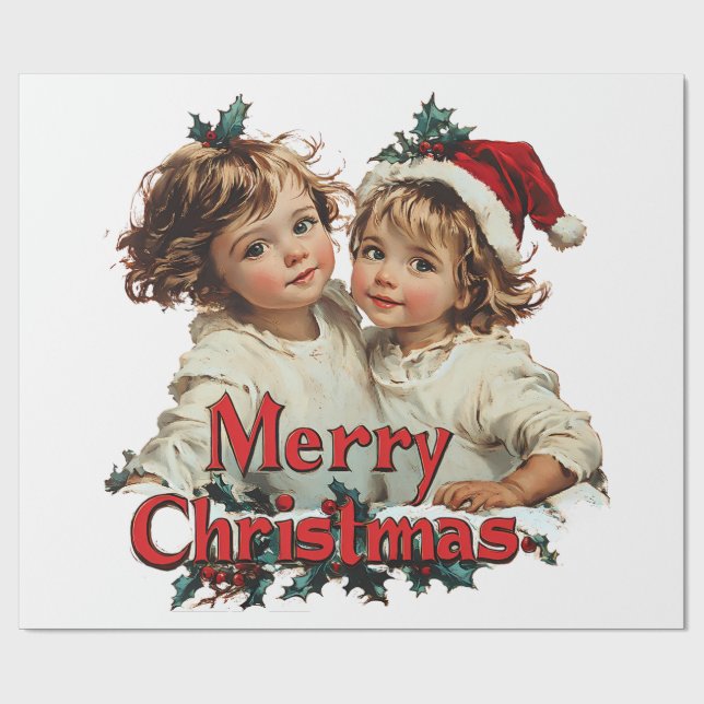 Merry Christmas - Merry Christmas with Cute Child Wrapping Paper (Flat)