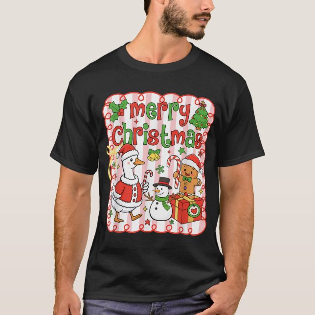 Merry Christmas Merry Goosemas Christmas Silly  T-Shirt (Front)
