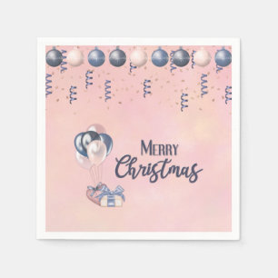 Merry Christmas Message Baubles, Gifts & Balloons Napkin