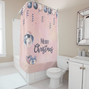 Merry Christmas Message Baubles, Gifts & Balloons Shower Curtain