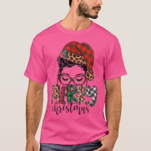 Merry Christmas Messy Bun Santa Hat Funny Xmas T-Shirt