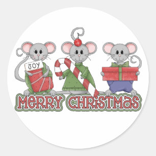 Merry Christmas Mice Classic Round Sticker