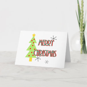 merry christmas mid century modern tree red blue holiday card