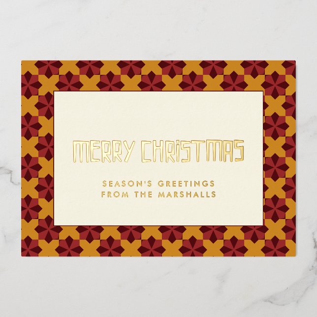 Merry Christmas mid century pattern Foil Holiday Card (Front)