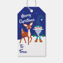 Merry Christmas Midnight Blue Gnome Cute Deer