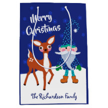 Merry Christmas Midnight Blue Gnome Deer