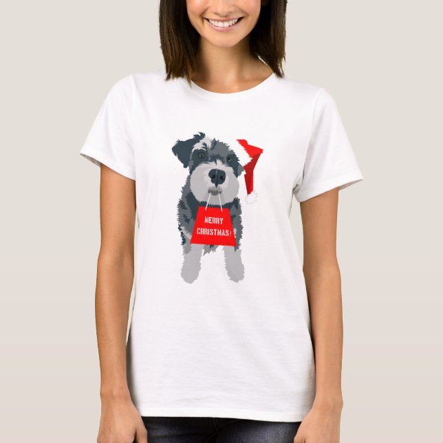 Merry Christmas Mini Schnauzer Dog Santa Hat T-Shirt (Front)
