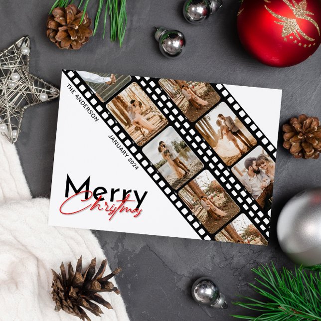 Merry Christmas Minimal Camera Film Collage Photo  Holiday Card (Merry Christmas minimal Camera film Collage photo card)