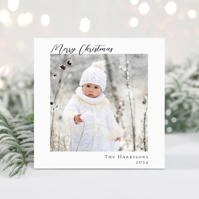 Merry Christmas Minimal Modern Photo Holiday Card (Share the love and warmth of the season with your personalized photo Christmas card)