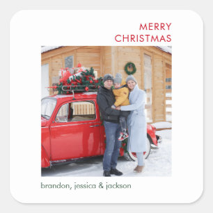 Merry Christmas Minimal Photo Square Sticker