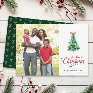 Merry Christmas Minimal Tree Photo Holiday Card