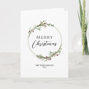 Merry Christmas Minimal Watercolor Wreath Holiday Card