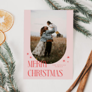 Merry Christmas Minimalist Arch Pink Holiday Card