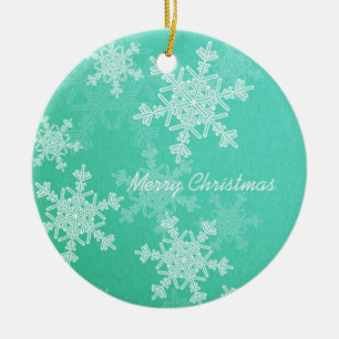 Merry Christmas Minimalist Emerald Snowflakes Ceramic Tree Decoration