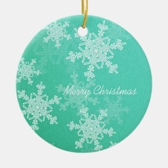 Merry Christmas Minimalist Emerald Snowflakes  Ceramic Tree Decoration (Front)