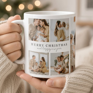 Merry Christmas Minimalist Family Photo Collage Coffee Mug