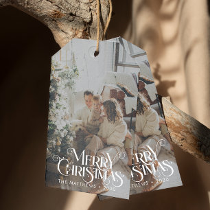 Merry Christmas Minimalist Fun Typography Photo Gift Tags