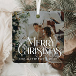 Merry Christmas Minimalist Fun Typography Photo Metal Tree Decoration<br><div class="desc">Celebrate the season with a touch of elegance using the Merry Christmas Minimalist Fun Typography Photo Metal Ornament. Designed with a clean and simple aesthetic, this ornament features handwritten script and a stylish vintage Christmas vibe, perfect for those who appreciate minimalist holiday decor. Its lightweight and shatterproof metal material make...</div>