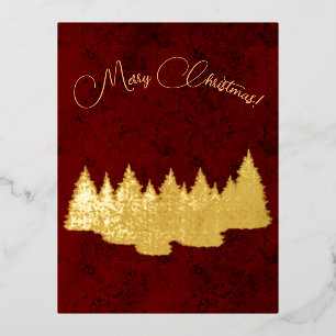 Merry Christmas - minimalist - golden fir trees Foil Holiday Postcard
