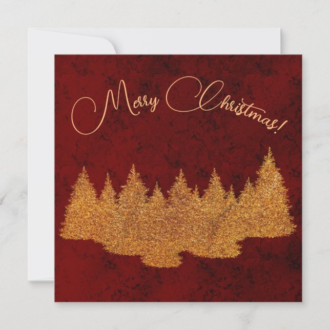 Merry Christmas - minimalist - golden fir trees Invitation (Front)