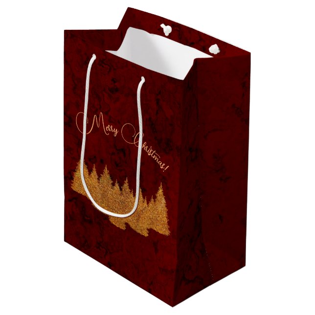 Merry Christmas - minimalist - golden fir trees Medium Gift Bag (Front Angled)