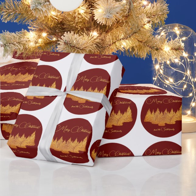 Merry Christmas - minimalist - golden fir trees Wrapping Paper (Holidays)