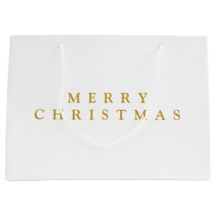 Merry Christmas Minimalist Golden Yellow Large Gift Bag