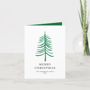 Merry Christmas Minimalist Green Modern Tree  Holiday Card