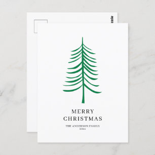 Merry Christmas Minimalist Green Modern Tree  Postcard