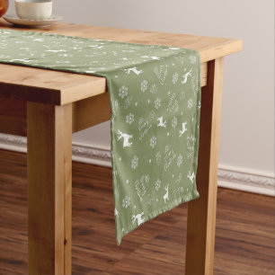 Merry Christmas Minimalist Green Table Runner