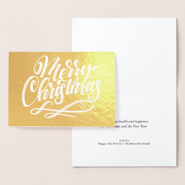 Merry Christmas Minimalist Hand Lettered Gold Foil Card (Display)