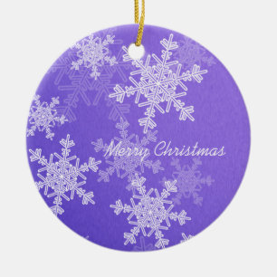 Merry Christmas Minimalist Indigo Snowflakes Ceramic Tree Decoration