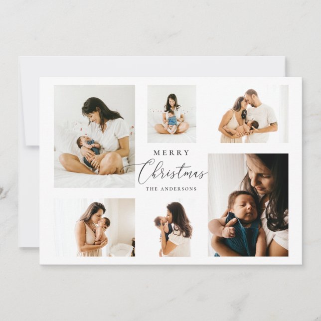 Merry Christmas | Minimalist Modern Multi Photo Holiday Card (Front)