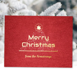 Merry Christmas Minimalist Modern Red Velvet Foil Holiday Postcard