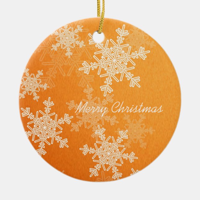 Merry Christmas Minimalist Orange Snowflakes  Ceramic Tree Decoration (Front)
